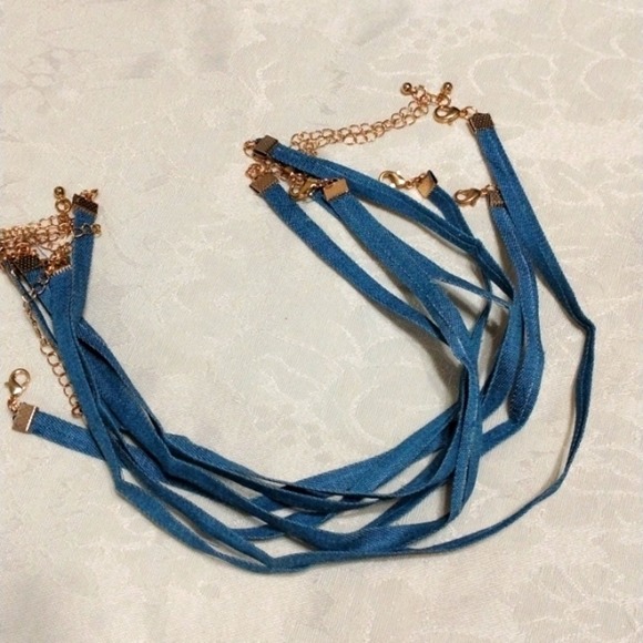 7 Denim Chokers  BOUTIQUE SUPPLY Bridesmaid Party Gifts Birthday Modern Necklace - Picture 4 of 6